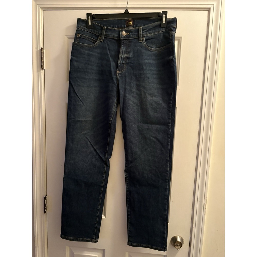 Lee Relaxed Fit Jeans Mens 34x32 Straight Leg Dark Wash Blue Denim Zip Fly